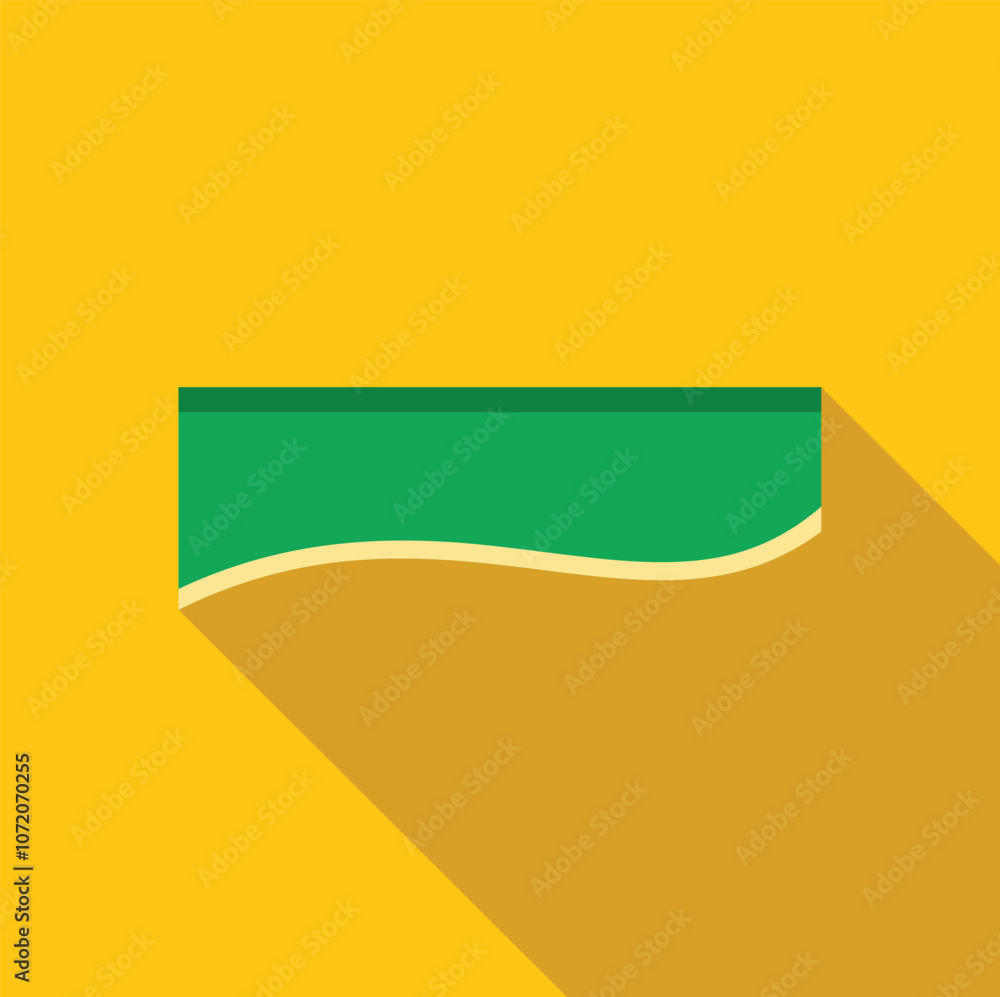 Poster simple geometric composition featuring a green rectangle with a wavy bottom edge, casting a long sha