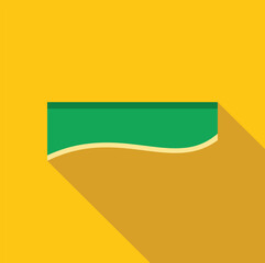 Simple geometric composition featuring a green rectangle with a wavy bottom edge, casting a long shadow on a vibrant yellow background