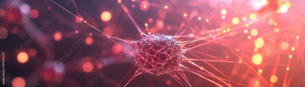 Poster a stunning visualization of a neuron, showcasing intricate connections and vibrant colors, represent