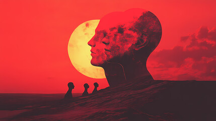 Create a minimalist artwork of a surreal dream sequence. Minimalist. Illustration