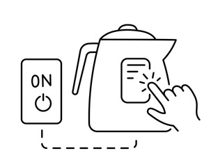 Smart kettle. Control from phone and touch screen. Vector editable outline stroke.
