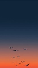Fototapeta premium Radiant Soaring Silhouettes of geese flying south at dusk, seen against a gradient sky shifting from blue to orange, suggesting change and the rhythm of nature’s cycles.