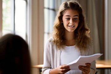 step sister rehearsing speech teen preparing presentation
