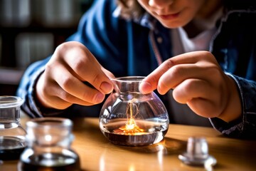 student with a science experiment close up of a students hands c