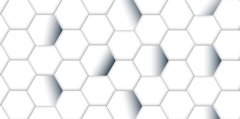 Abstract pattern with hexagonal white and gray technology line paper background. Hexagonal 3d vector grid tile and mosaic structure simple style hexagonal graphic concept. Futuristic surface design.	
