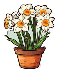 Narcissus potted plant Cartoon sticker illustration