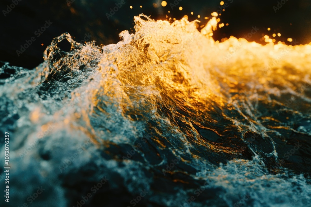 Poster a close-up view of a wave crashing on the surface of the ocean