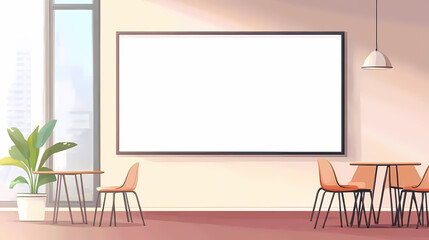 Large blank frame in a minimalist office with sleek furniture. Minimalist. Illustration