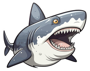 Obraz premium White shark Cartoon sticker illustration