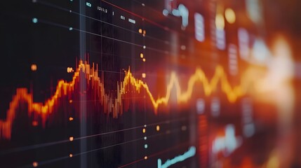 Fototapeta premium A yield curve graph is prominently displayed on a digital screen, with a blurred background of financial charts and economic indicators highlighting its significance and details. 