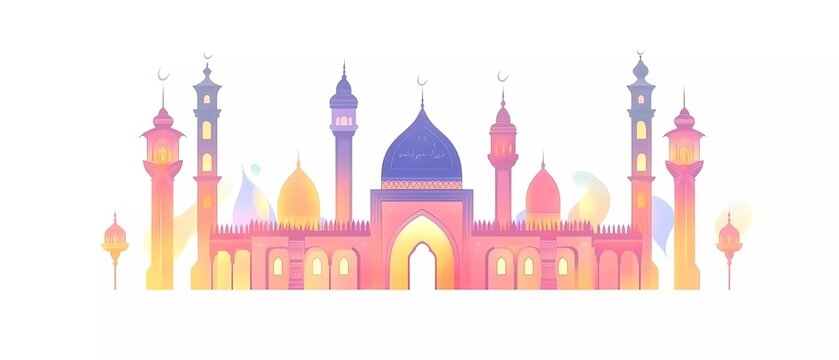 colorful mosque building, islamic architecture clip art preview