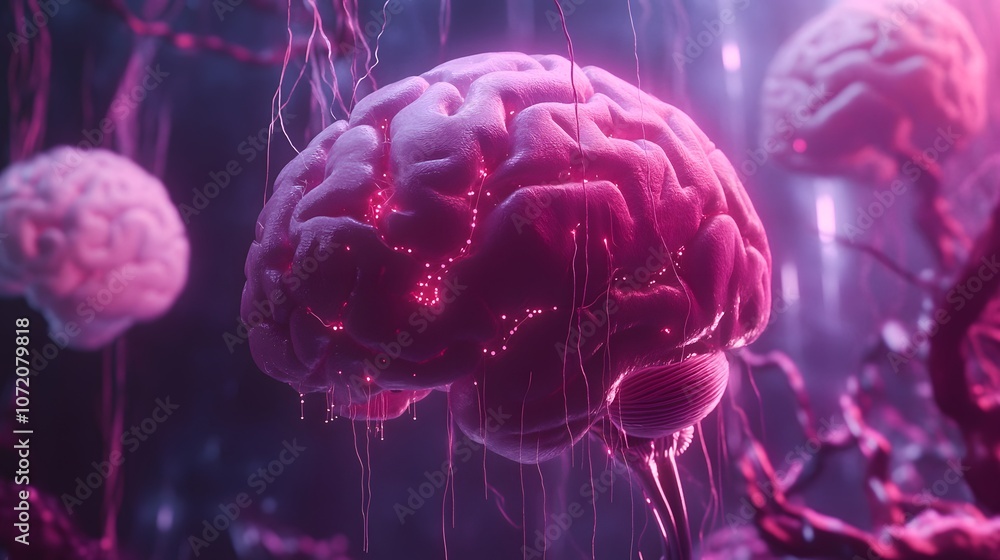 Aufkleber a 3d brain with floating 2d neural pathways and data nodes, representing cognitive innovation, 4k re