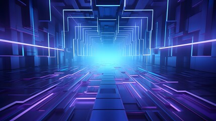 3d rendering of blue and purple abstract geometric background. Scene for advertising, technology, showcase, banner, game, sport, cosmetic, business, metaverse. Sci-Fi Illustration. Product display