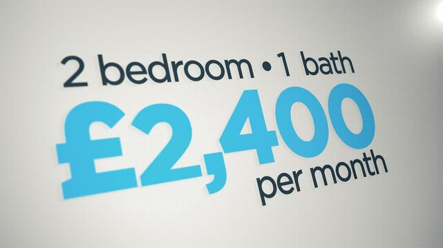 An animation showing the rising cost of rent. UK British pound version.  	