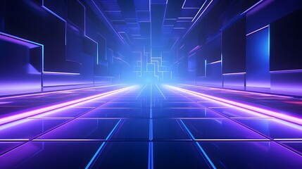Fototapeta premium 3d rendering of blue and purple abstract geometric background. Scene for advertising, technology, showcase, banner, game, sport, cosmetic, business, metaverse. Sci-Fi Illustration. Product display