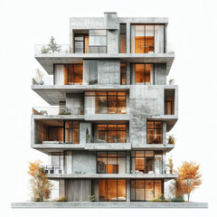 Fototapeta premium Luxury Modern Apartment Building, Multi-Level Design with Spacious Balconies