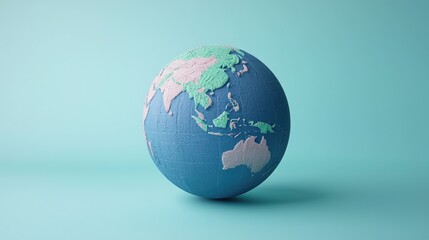 Fototapeta premium A colorful globe illustrating the continents and oceans, set against a calming blue background, symbolizing global awareness.