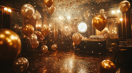 Golden Balloons and Confetti in Festive Celebration