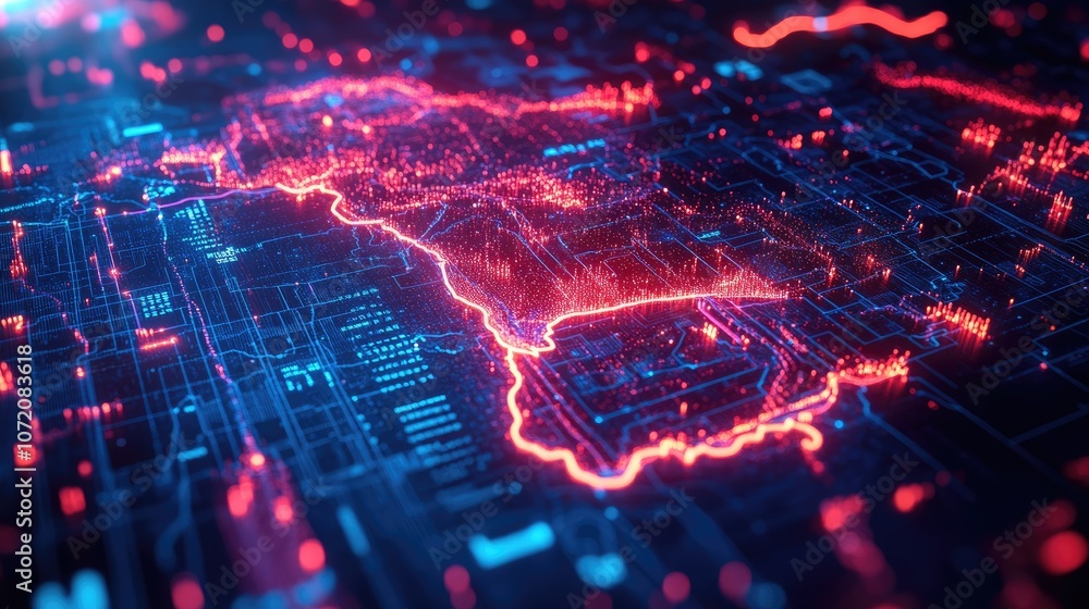 Aufkleber abstract digital map with glowing lines and data flow.