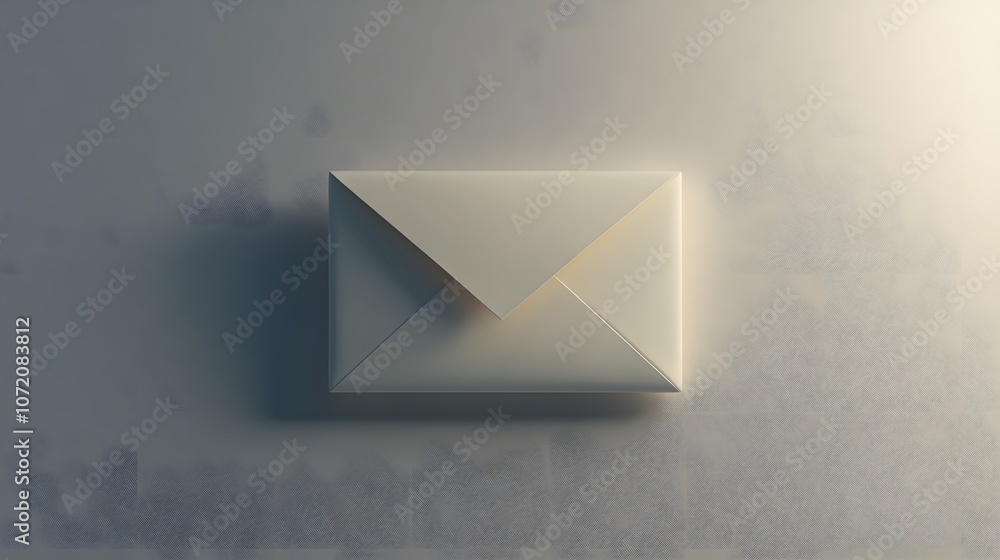 Poster a 3d-rendered envelope icon with a slight shadow, positioned on a plain background, representing com