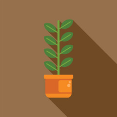 Fototapeta premium Zz plant growing in orange pot with long shadow, minimalist flat design illustration
