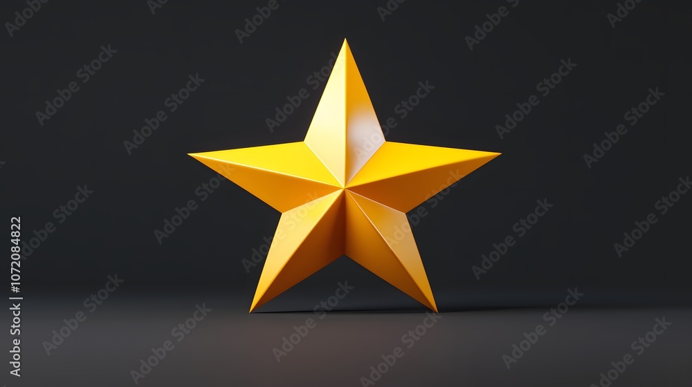 Poster a 3d yellow star icon with sharp points, positioned upright with a slight tilt, on a plain backgroun