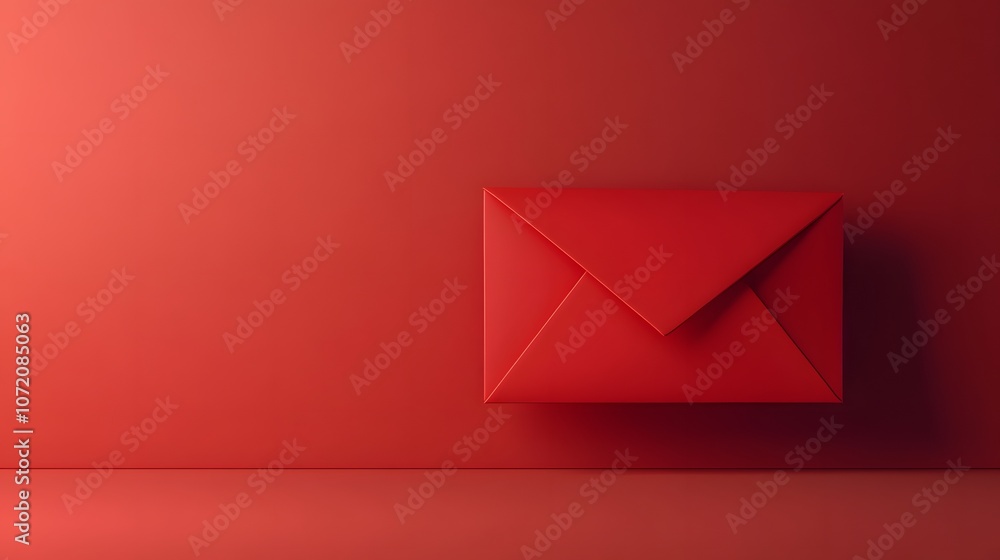Poster a 3d envelope icon in red with a shadow effect, leaning slightly forward on a plain background, 4k r