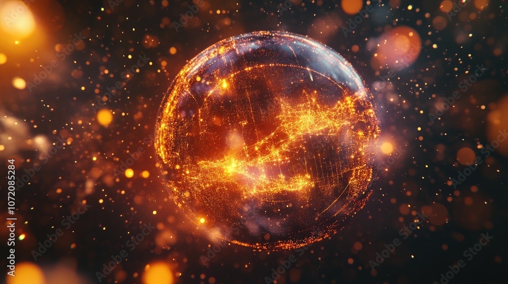 Poster Glowing Orb with Sparkling Particles in Space