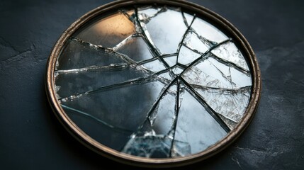 Broken Mirror with Cracked Surface Reflection