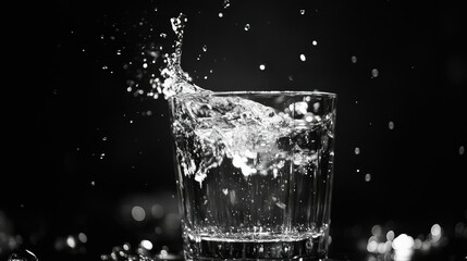 Splashing Water in Glass Captured in Black and White