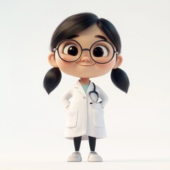 Fototapeta premium Cute Cartoon Girl in Doctor's Coat with Stethoscope