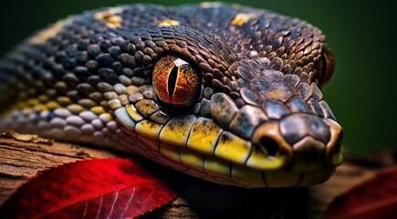 Fototapeta premium close-up of snnake, snake in wild nature, snake in the forest, close-up of wild snake, snake looking forward