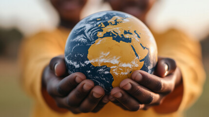Fototapeta premium Close up of a young person's hands holding a globe.