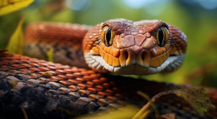 Fototapeta premium close-up of snnake, snake in wild nature, snake in the forest, close-up of wild snake, snake looking forward