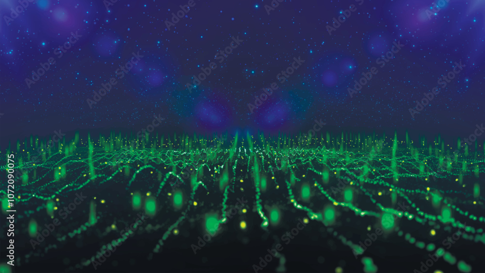 Aufkleber Digital technology background. Dynamic wave of glowing points. Futuristic background for presentation design. 3d Vector illustration.