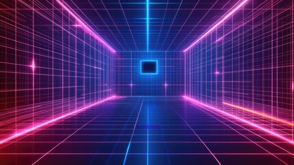 Fototapeta premium Neon Grid Room with Futuristic Light Effects