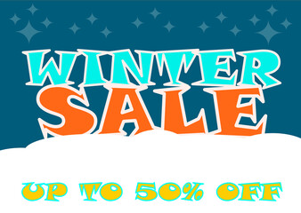 Winter sale up to fifty percent, shopping event. background and copy space. 