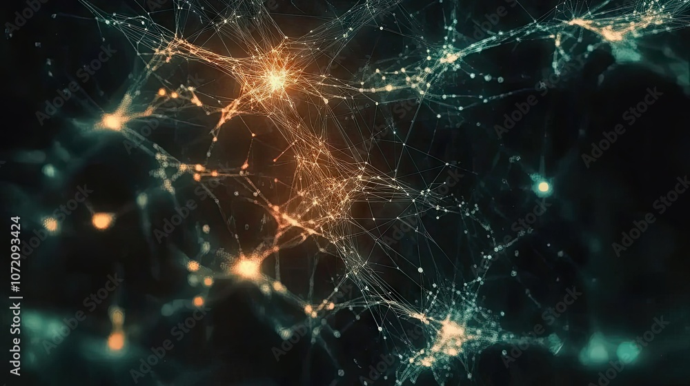 Poster abstract neural network with glowing connections