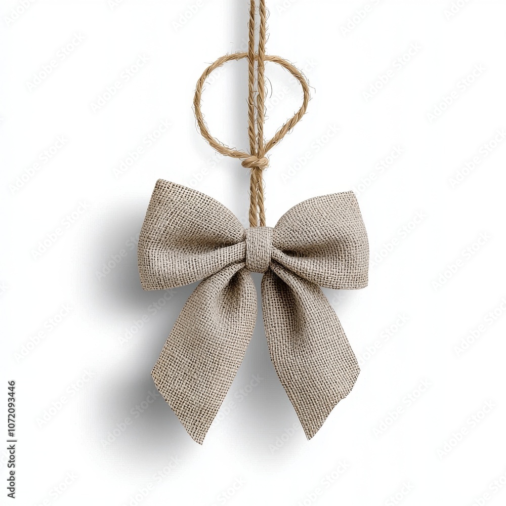 Poster soft and elegant natural linen bow hanging from twine loop for rustic and vintage decor, ideal for f