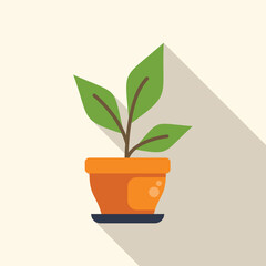 Minimalist vector illustration of a small plant growing in a terracotta pot, representing growth, nature, and simplicity