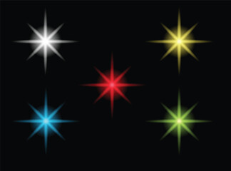 Shining Glossy Star Different Colors Set. Space objects and graphic design element vector art