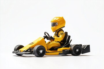 Obraz premium Yellow go-kart toy figure, racing suit, helmet, detailed design