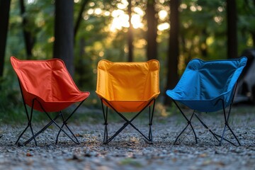 Colorful Chairs in Nature at Sunset