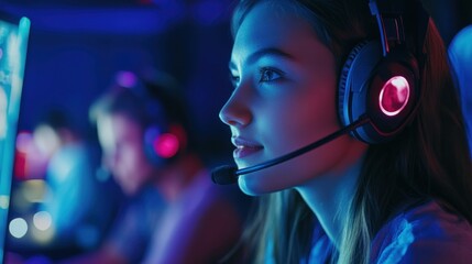 Focused Gamer with Headset