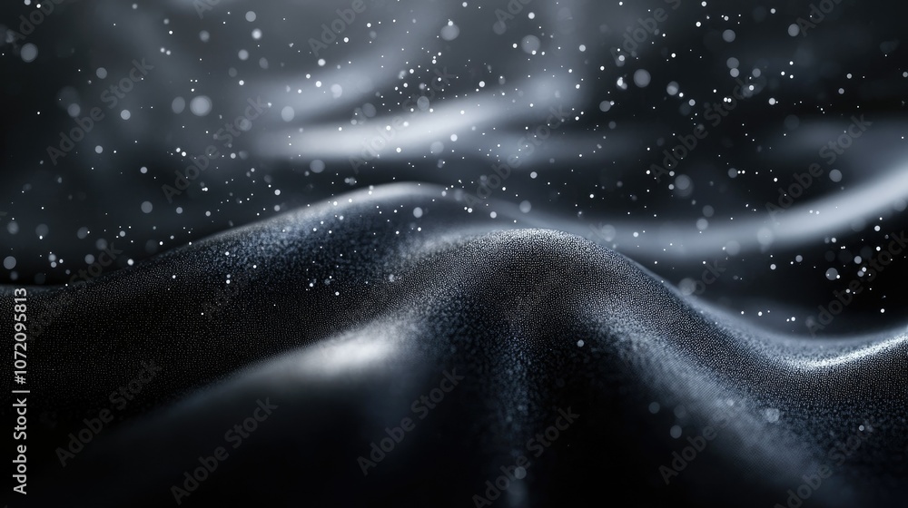 Poster elegant black fabric with soft light and sparkling particles