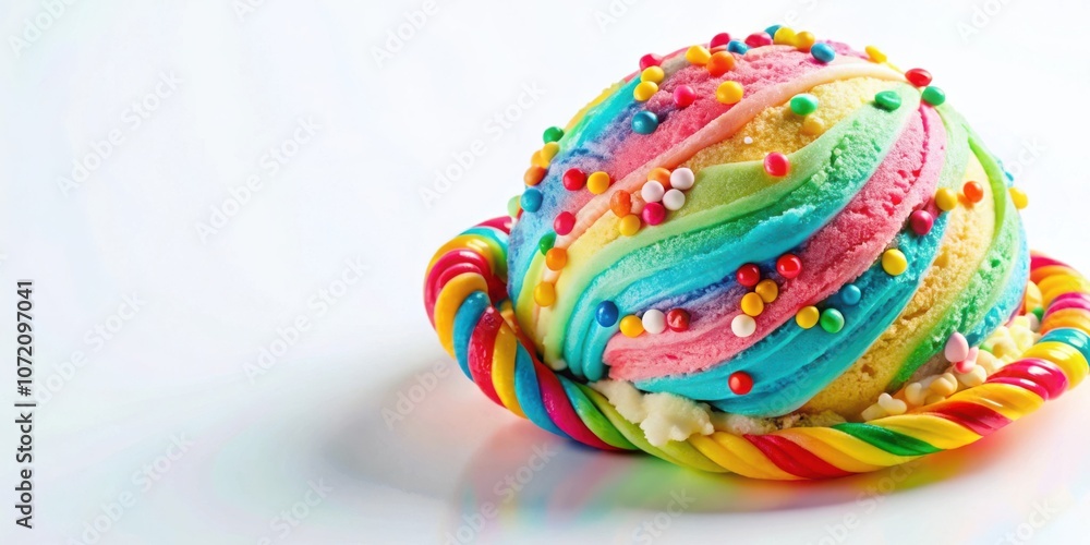 Poster a swirl of rainbow-colored ice cream decorated with sprinkles and resting on a candy cane base