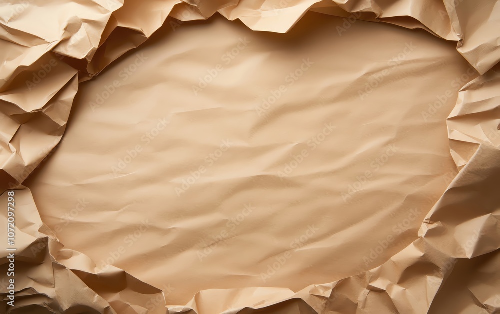 Poster textured crumpled paper background with an empty central space for your design.