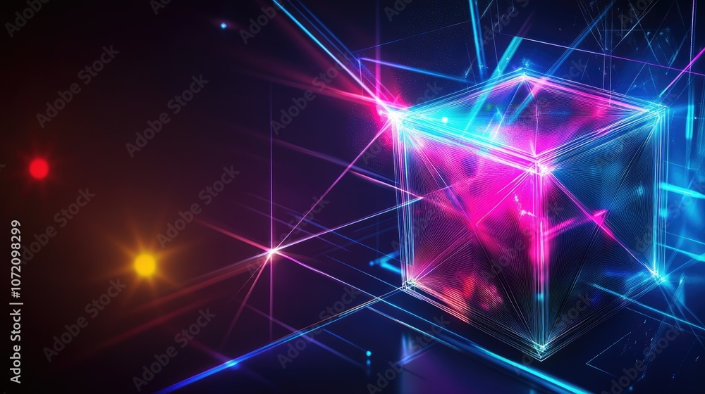 Aufkleber abstract neon cube with colorful light rays