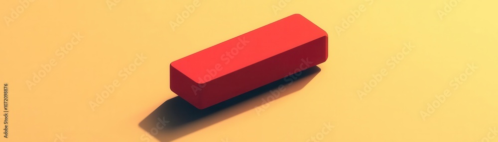Poster a simple, red rectangular block is positioned on a yellow background, casting a subtle shadow, creat