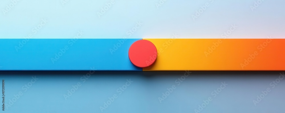 Poster a vibrant blue and orange gradient background features a central red circular accent, creating a mod